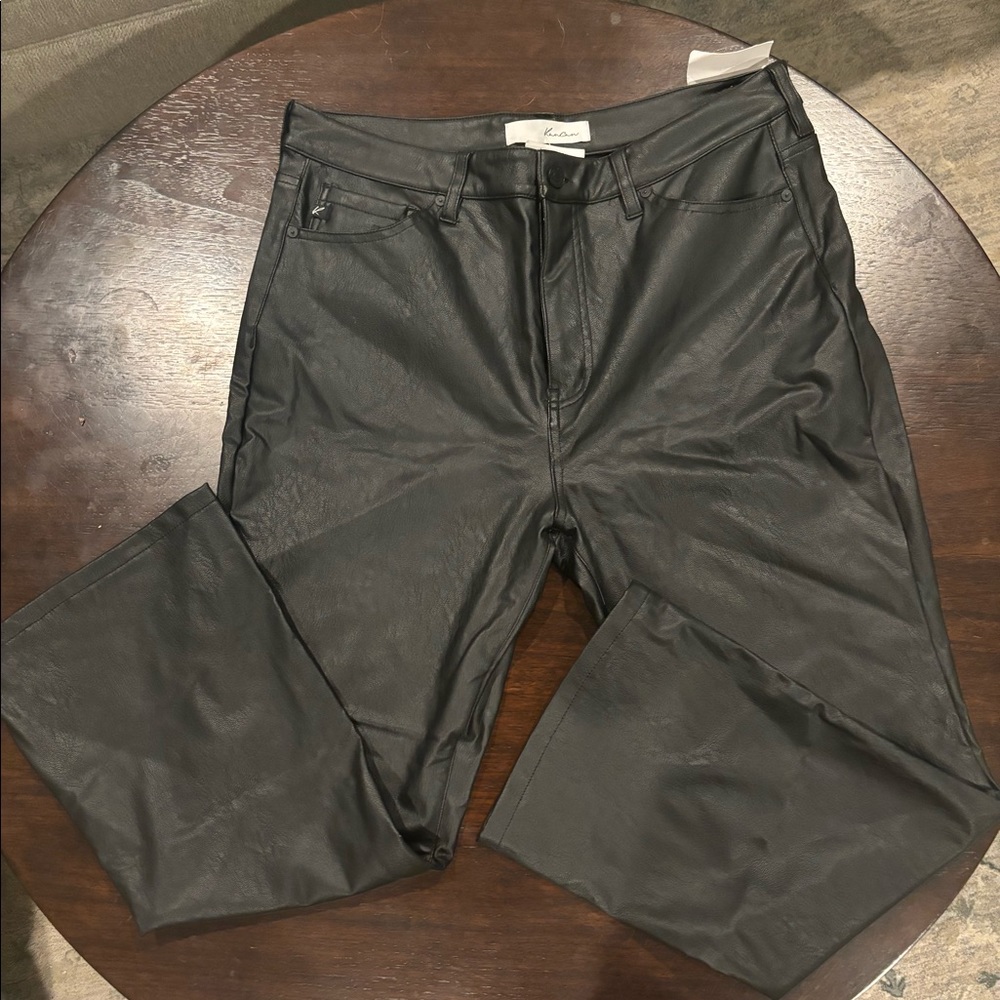 KanCan black leather wide leg pants